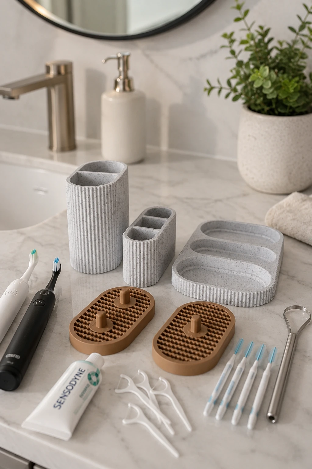Dentia Holder expuesto con accesorios de baño